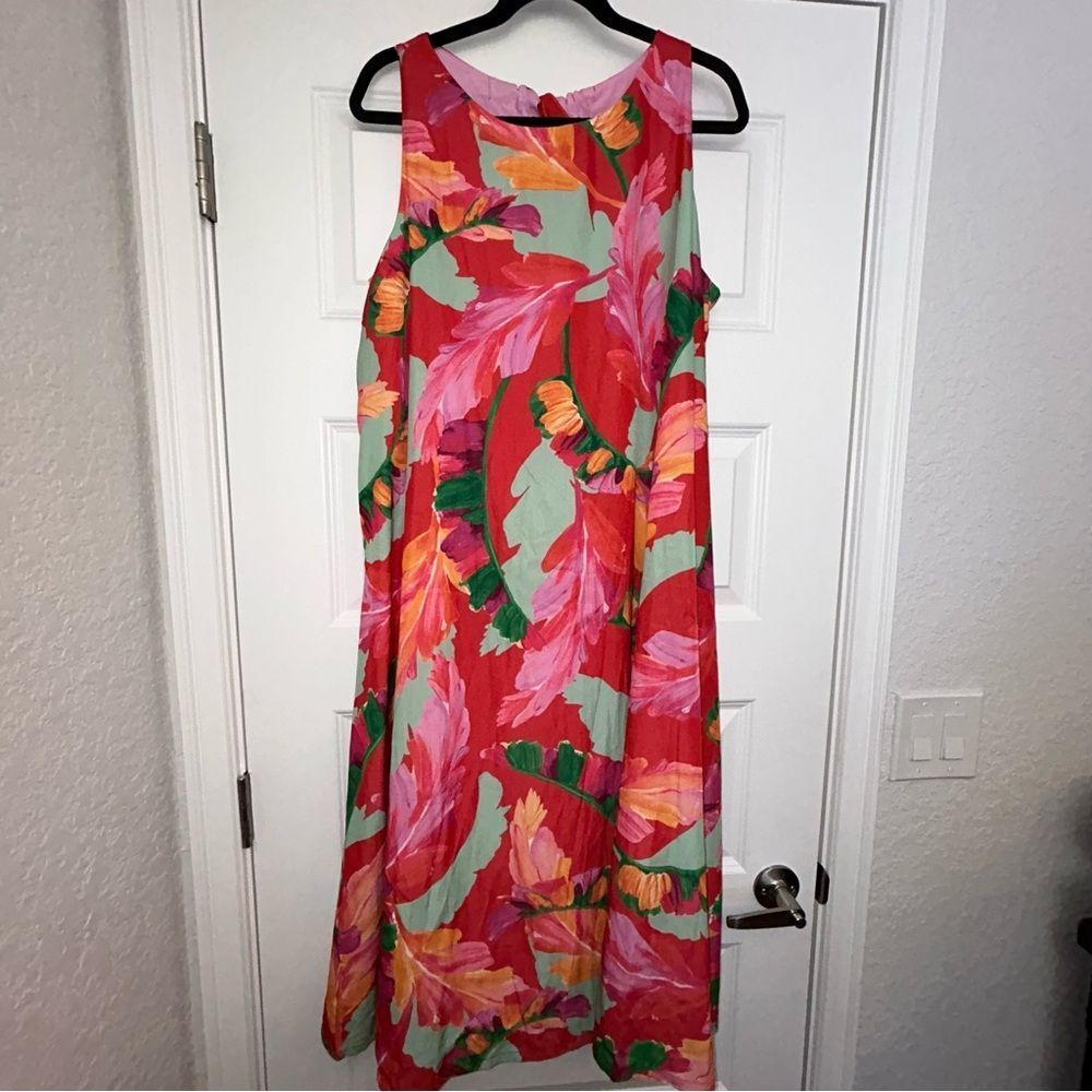 Chico’s Botanic Berry Foliage Print Trapeze Swing Sleeveless Midi Dress Chicos - Picture 5 of 13